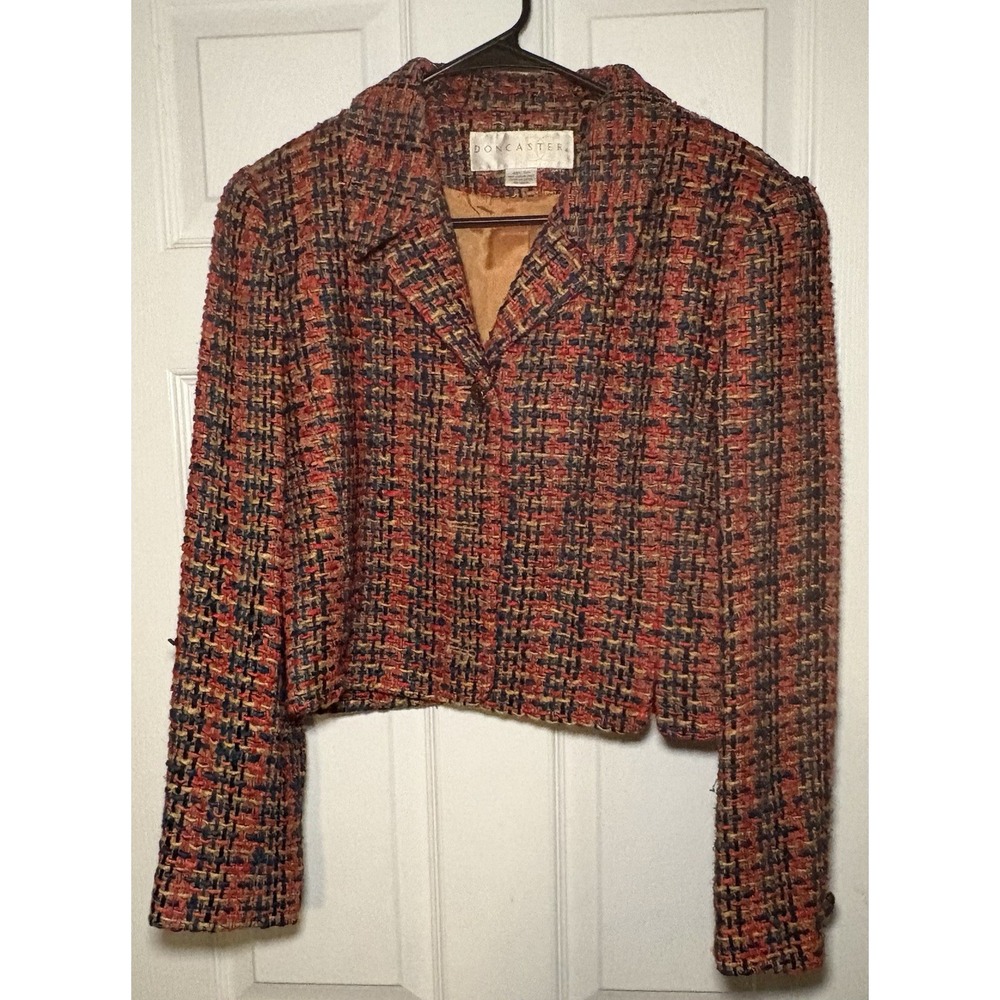 Vintage Doncaster Women's Cropped Blazer – 100% Silk – Multicolor Tweed  Size 10